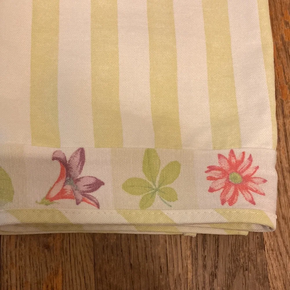 WAVERLY Set of 2 Yellow and White Striped Floral Detail Valence 58 x 14 inches
